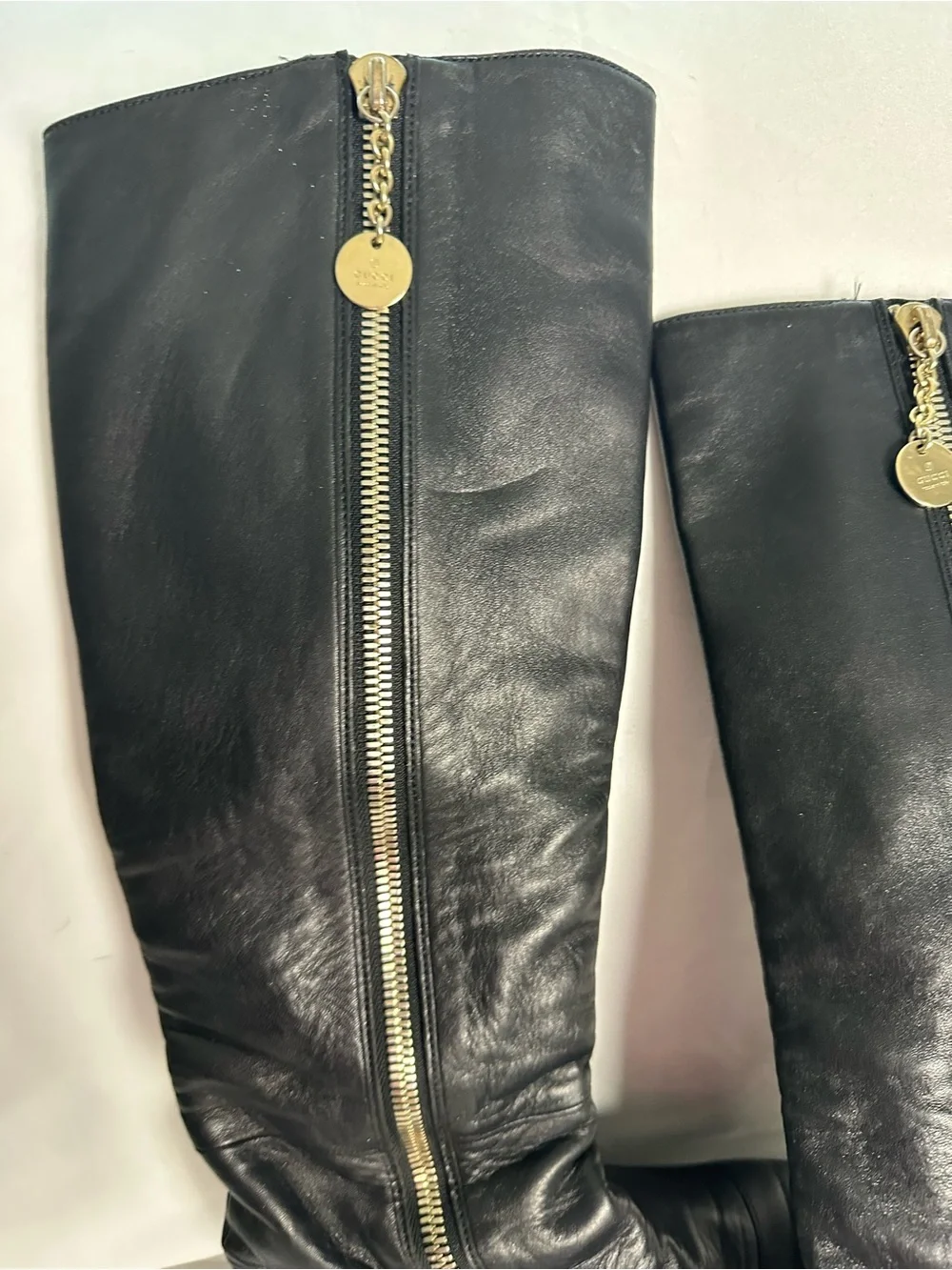 Gucci Tall Black Glove Leather Wedge Boots Gold Lining Size 6.5B